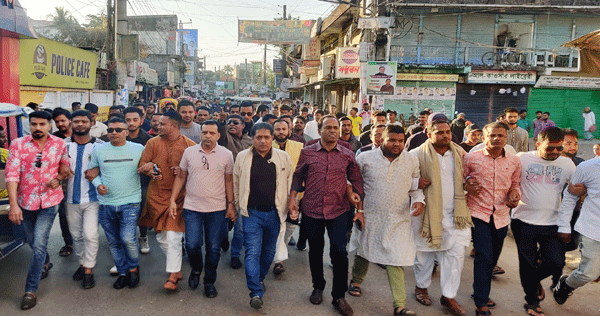 বিএনপির নৈরাজ্যের প্রতিবাদে জেলা যুবলীগের বিক্ষোভ মিছিল