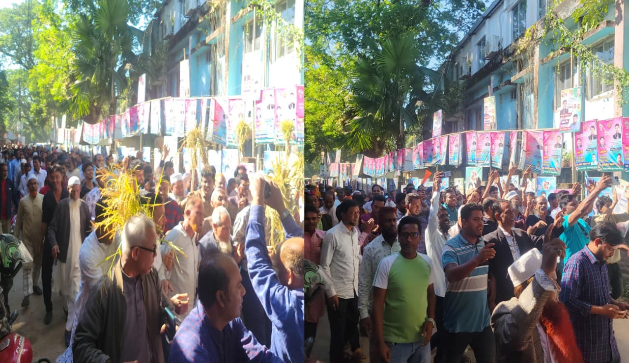 ধর্মপাশায় বিএনপি প্রার্থীর পক্ষে নেতাকর্মীদের শক্তিশালী ঐক্য প্রদর্শন